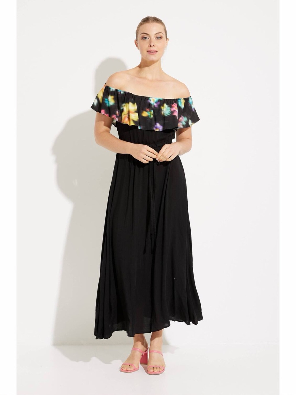 Desigual Susan Maxi Dress Size S Black Off Shoulder Flamenco Dancing Date Night